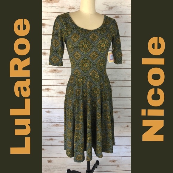 LuLaRoe Green Print Nicole Dress - Picture 1 of 5